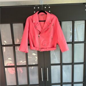 Pink Leather Biker Jacket